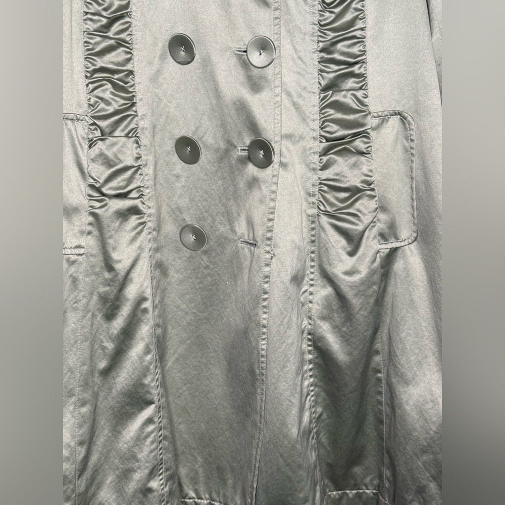 DKNY Jeans Satin Trench Coat Sage Green Double Breasted Women's L - Picture 5 of 9